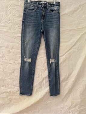 Flying Monkey Ripped Skinny Jeans in Medium Wash Blue